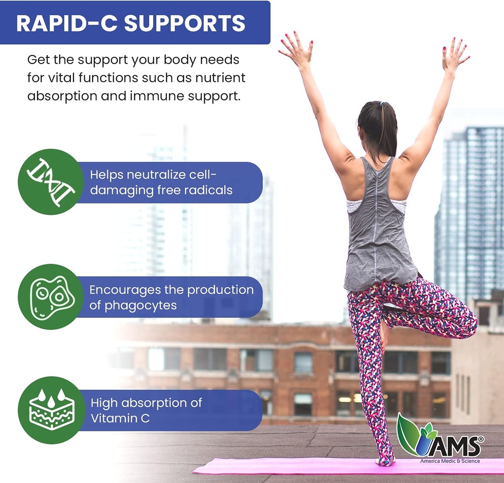 America Medic & Science Rapid-C 1000mg Vitamin C Supplement (2 Pack of 100 Tablets) Energy Booster, Daily Immune System Support, Antioxidant | Vegan, Non-GMO Coated Ascorbic Acid for Adult Men & Women 5