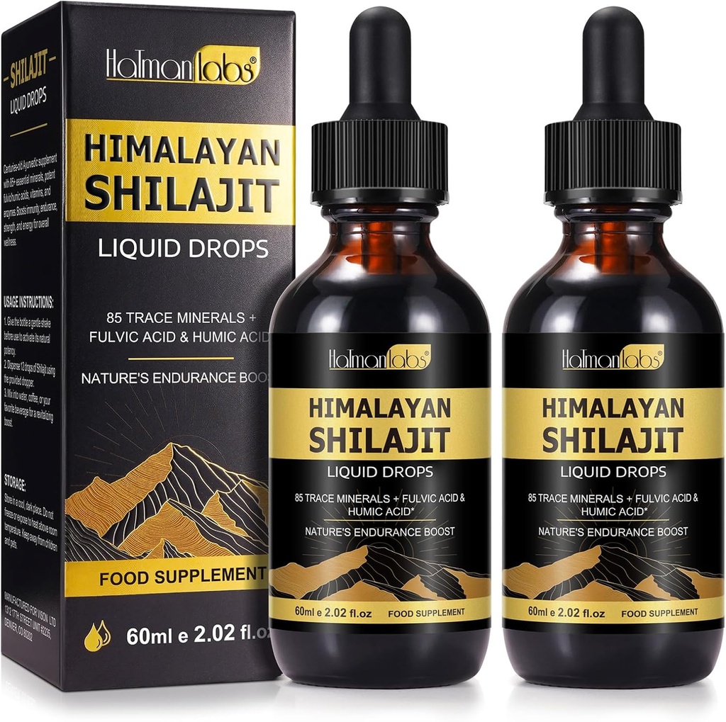 Shilajit Pure Himalayan Organic Resin Drop, Pure Himalayan Shilajit Resin Liquid Gold Supplement, Shilajit Organic Drop Rich in 85+ Trace Minerals, Shilajit for Men & Women (2.02 Fl Oz (Pack of 2)) 2