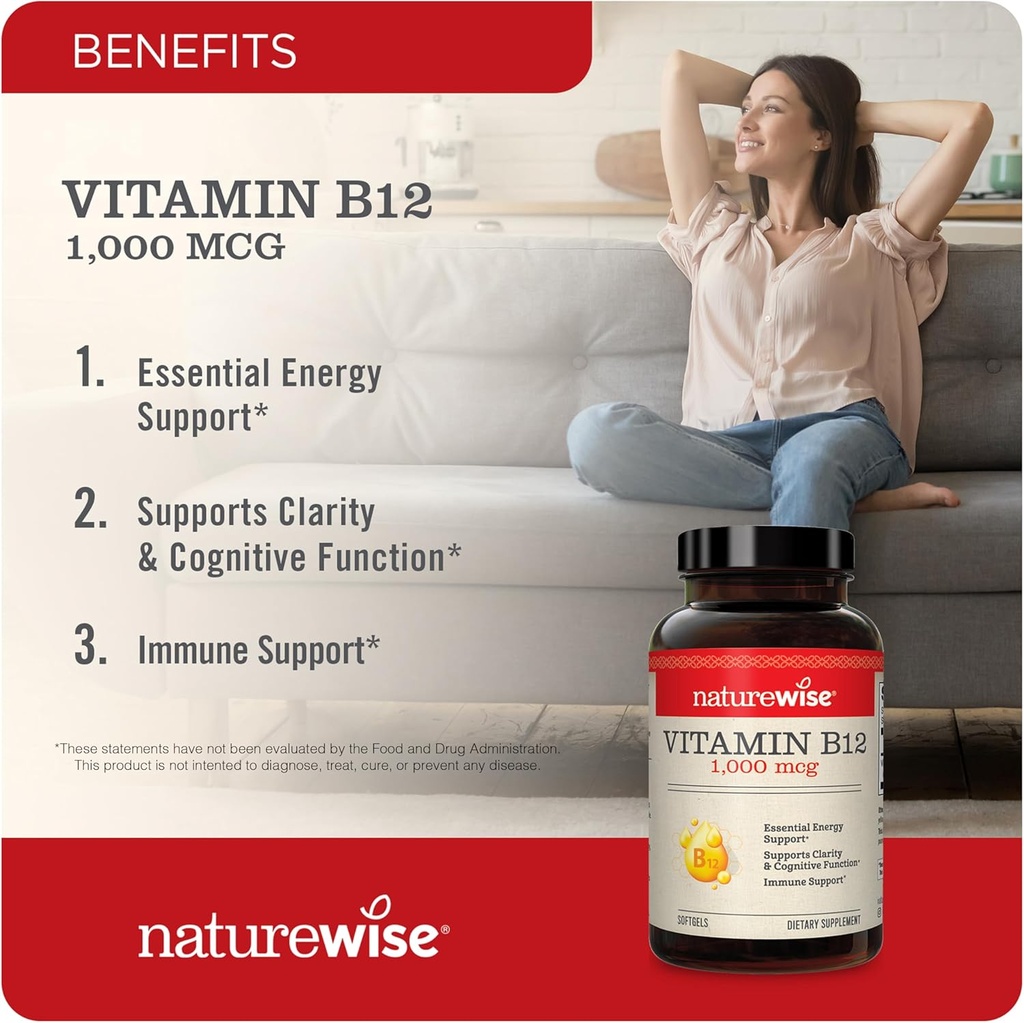 NatureWise Vitamin B12 1,000 mcg and Vitamin B Complex for Cellular Energy, Mental Clarity, Maximum Vitality - 60 Softgels Each 3