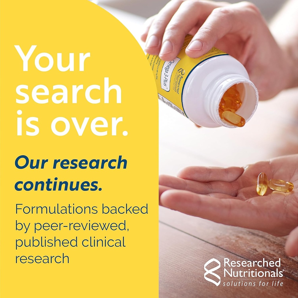 Researched Nutritionals Omega-3 Plus Fish Oil - EPA DHA Omega 3 Supplement to Support Cardiovascular & Brain Health - Molecularly Distilled for Purity & Safety (60 Softgels) 5