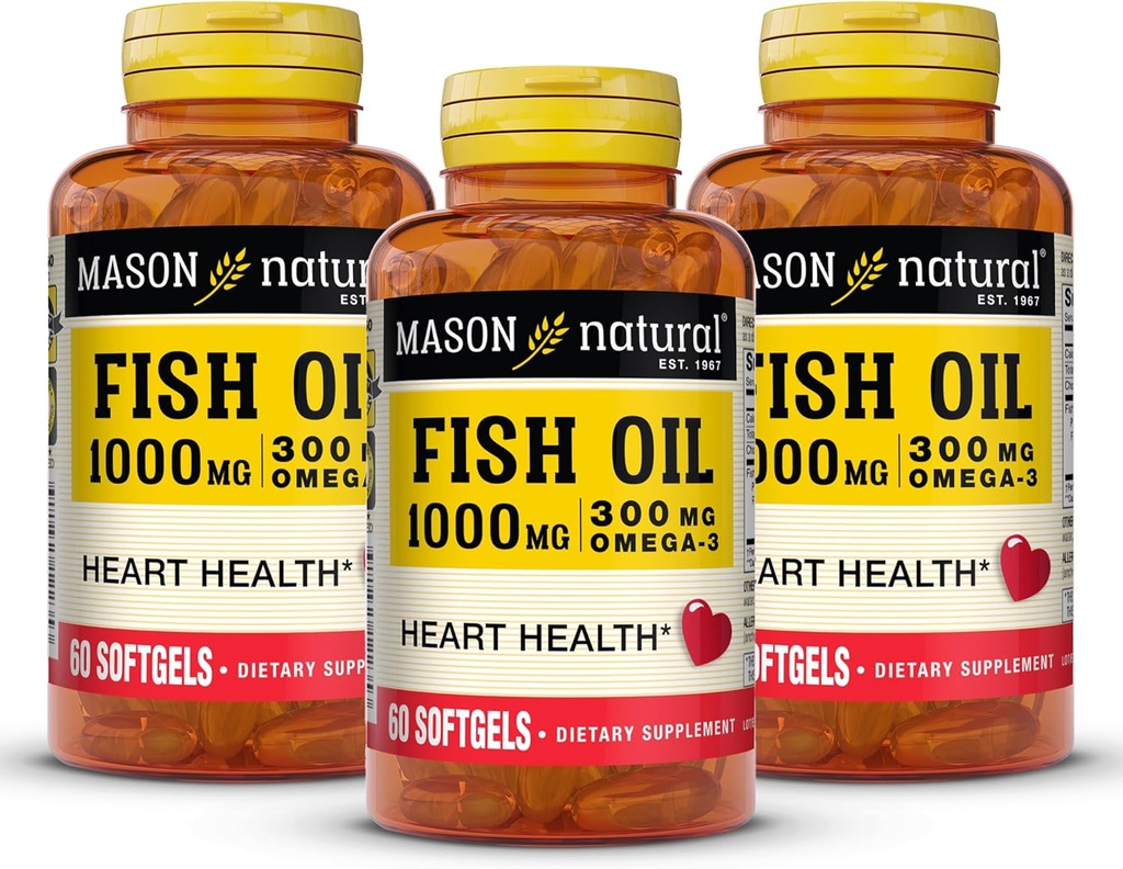 MASON NATURAL Omega,3 Fish Oil, 180,Day Supply, 1000mg with EPA and DHA for Joint Support, 60 Softgel Pills (3 Pack) 2