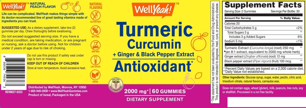 WellYeah Turmeric Curcumin Gummies with Black Pepper - Antioxidant and Digestive Support - Skin Health, and Immune Function - Vegan, Non-GMO - 60 Count 3