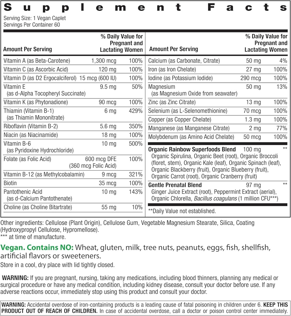 Rainbow Light High-Potency Prenatal One Multivitamin, Prenatal Health Multivitamin Supports Mom's Health and Baby's Development, With Vitamin C, Vegan, 60 Count 3