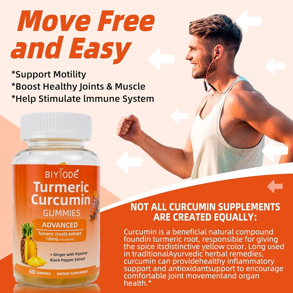 Curcumin Gummies Turmeric Supplement for Joint Support Natural Pineapple Flavor Sugar Free Digestion Cognitive Function and Immune Health for Enhanced Athletic Performance, 60 Count Gummies 5