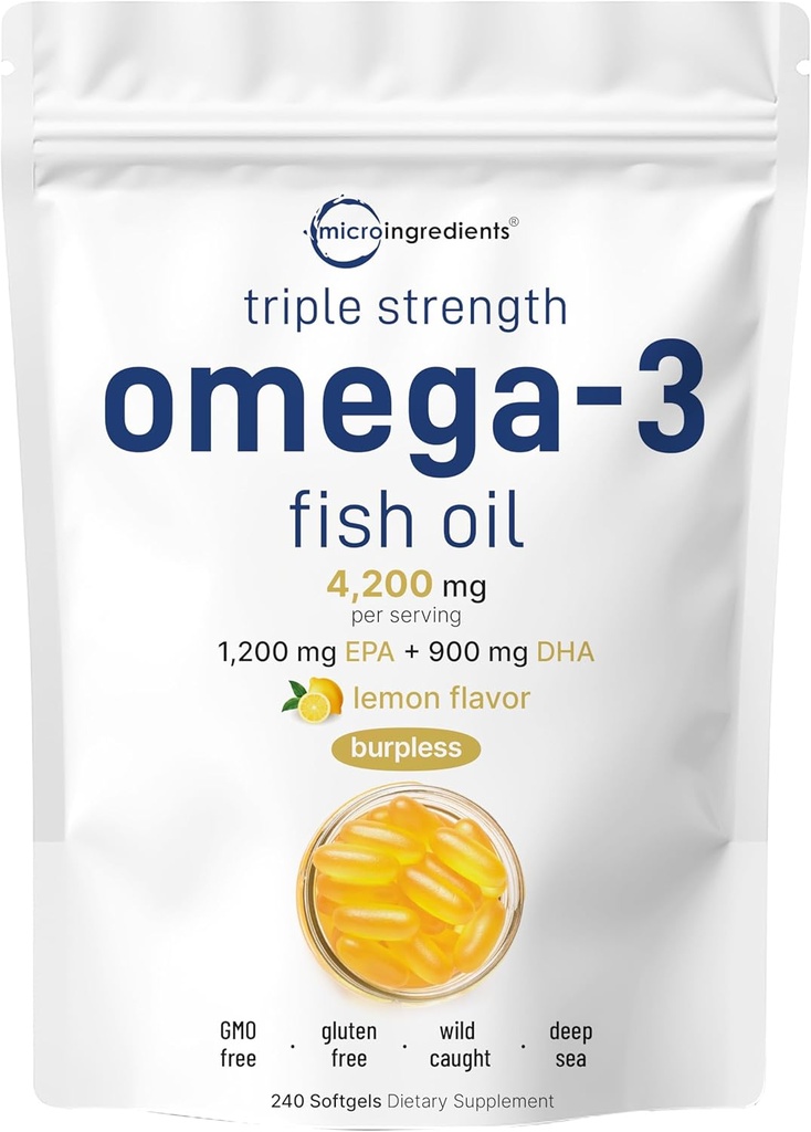 Micro Ingredients Omega-3 Fish Oil 4,200 mg Softgels & Myo & D-Chiro Inositol Powder Bundle 2 Pack | Wild-Caught Fish, Lemon Flavored, Burpless | Inositol Supplement for Women 3