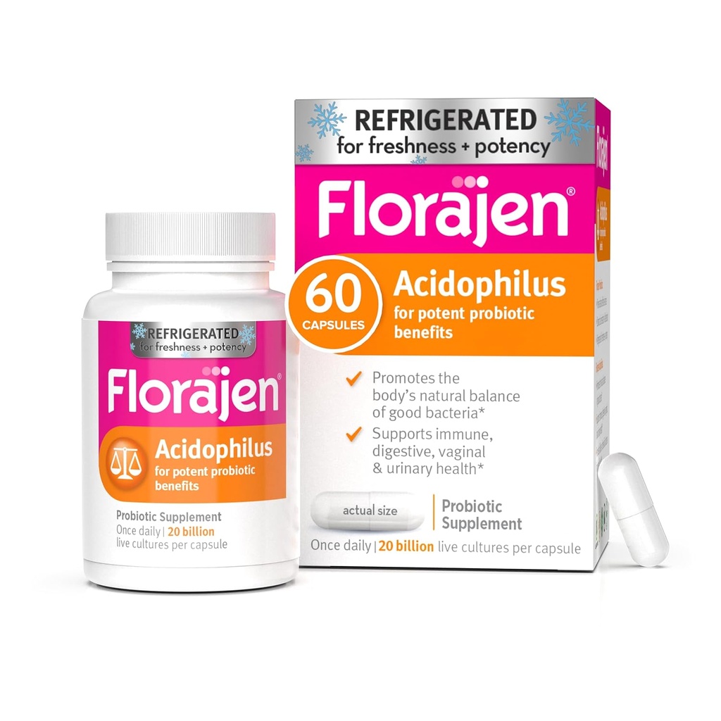 Florajen Acidophilus High Potency Refrigerated Supports Overall Health, 20 Billion CFUs for Potent Probiotic Benefits, Unflavored, 60 Count 2