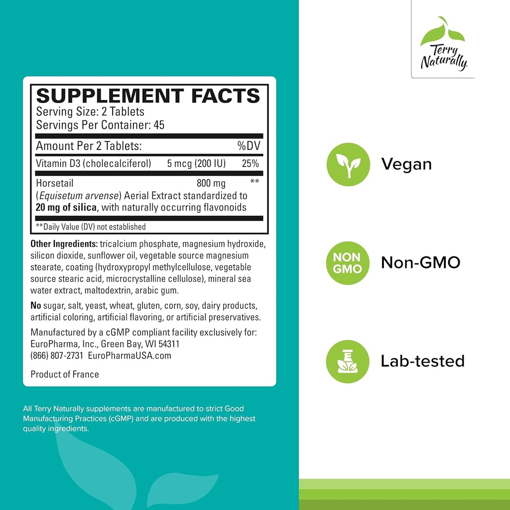 Terry Naturally Silica-20 - Support Hair Growth & Nail Strength - Collagen Supplement to Aid Bone Density & Strength - Skincare Supplement to Support Skin, Nail & Bone Health - 90 Tablets 3