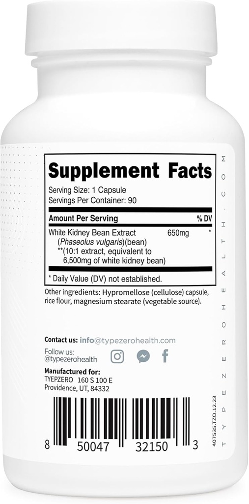 Type Zero Clean White Kidney Bean Capsules (6,500 MG Equivalent Per Serving, 90 Count) - Non-GMO, Gluten Free 6