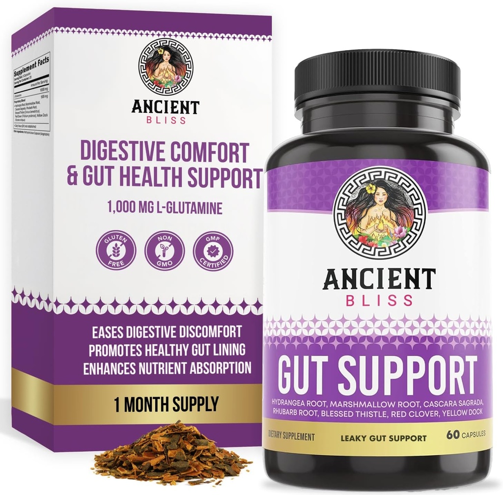 Ancient Bliss Leaky Gut Supplement, L Glutamine Capsules for Gut Support with Blessed Thistle and Hydrangea Root, Vegan and Non-GMO, 60 Capsules 2