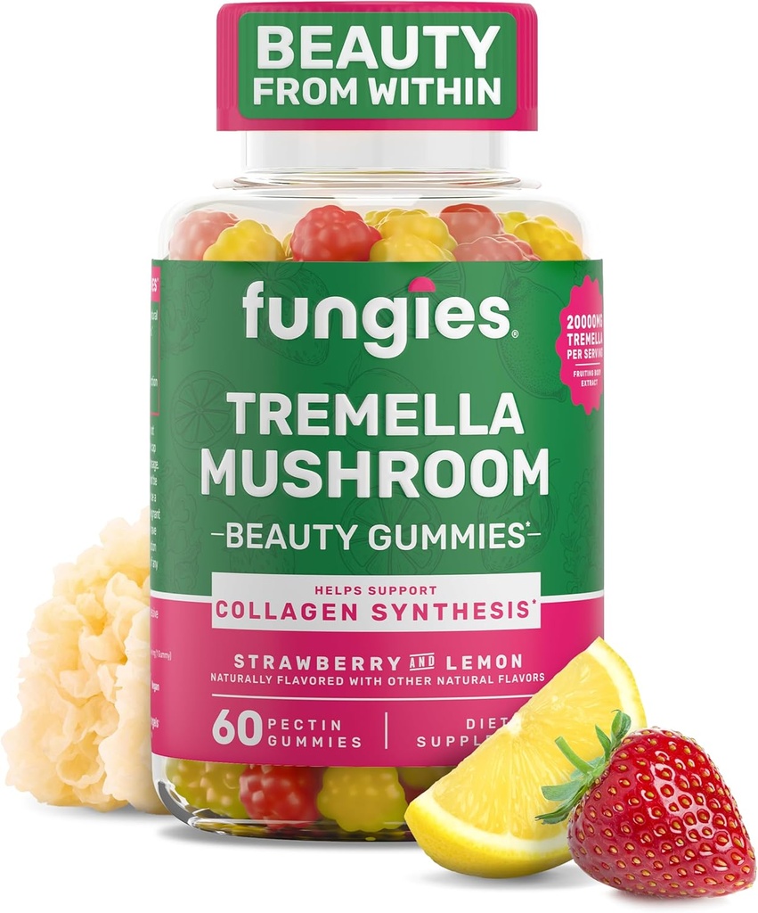 Fungies Tremella Mushroom Gummies, Mixed Strawberry & Lemon Flavor - Mushroom Herbal Supplement Gummy for Adults Supports Collagen Synthesis, Healthy Skin & Healthy Aging - Beauty Gummies 60 Servings 2