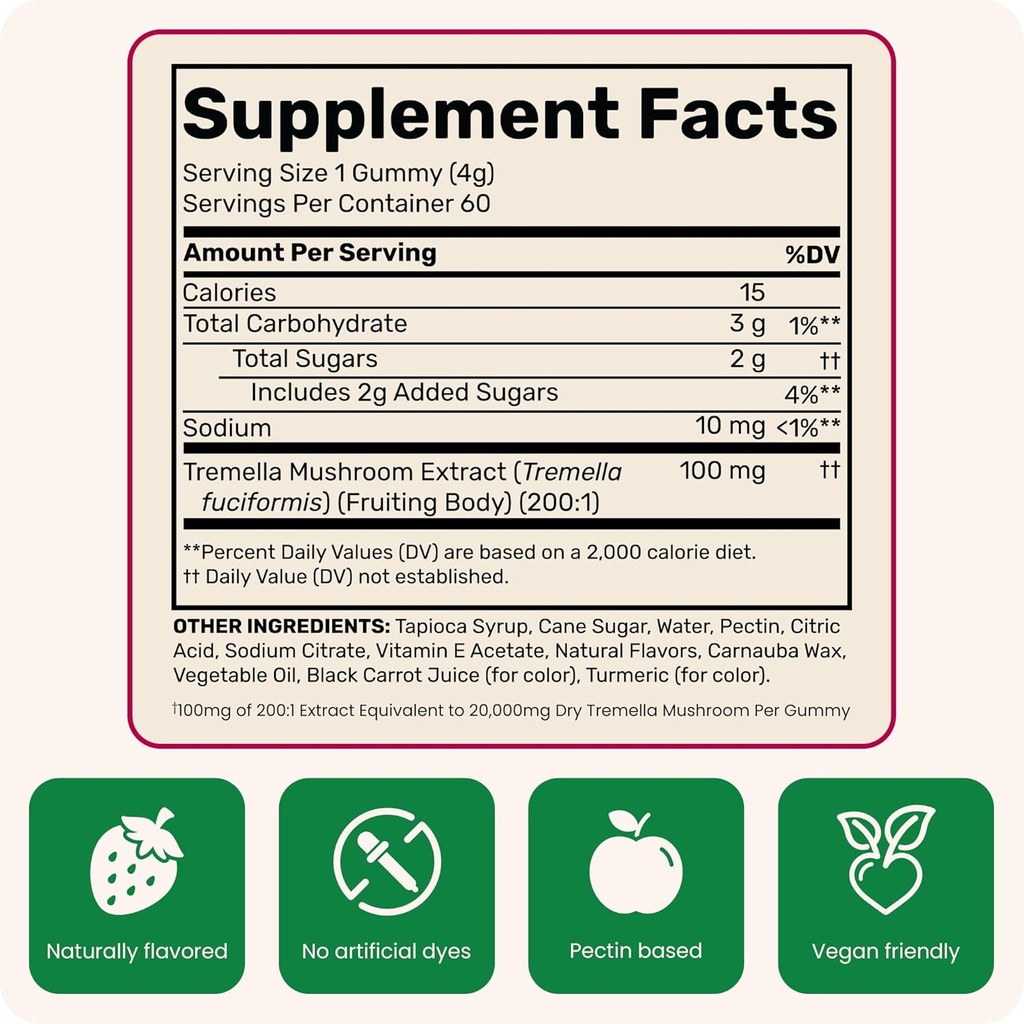 Fungies Tremella Mushroom Gummies, Mixed Strawberry & Lemon Flavor - Mushroom Herbal Supplement Gummy for Adults Supports Collagen Synthesis, Healthy Skin & Healthy Aging - Beauty Gummies 60 Servings 4