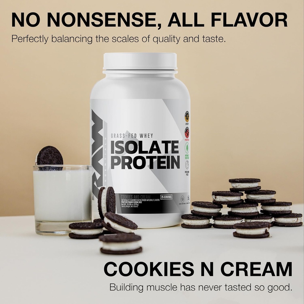 RAW Whey Isolate Protein Powder, Cookies N Cream - 100% Grass-Fed Sports Nutrition Protein Powder for Muscle Growth & Recovery - Low-Fat, Low Carb, Naturally Flavored & Sweetened - 25 Servings 4