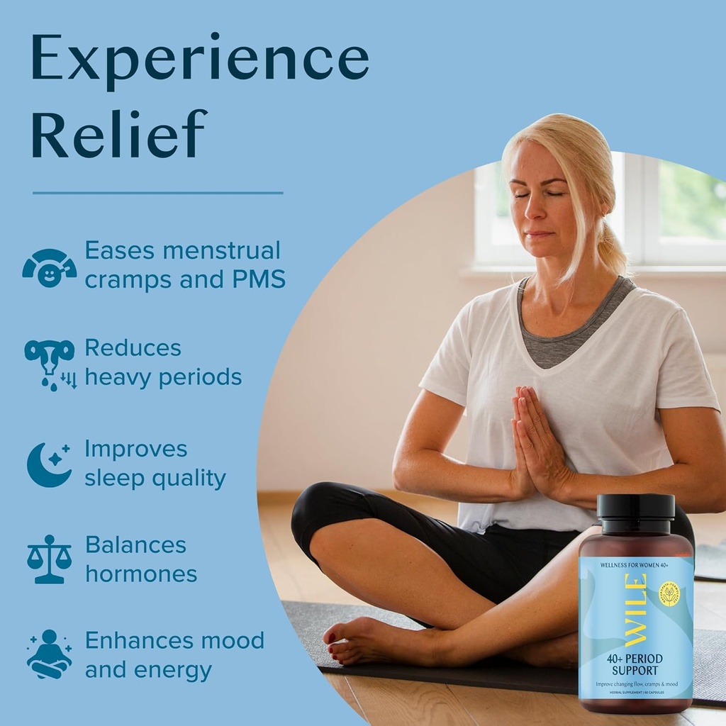 WILE Menopause and Perimenopause Supplements for Women - Menstrual Cramp, PMS and Heavy Period Relief with Dong Quai - Premenopausal Support for Hormone Balance & Improved Mood, Vegan, 30 Servings 3