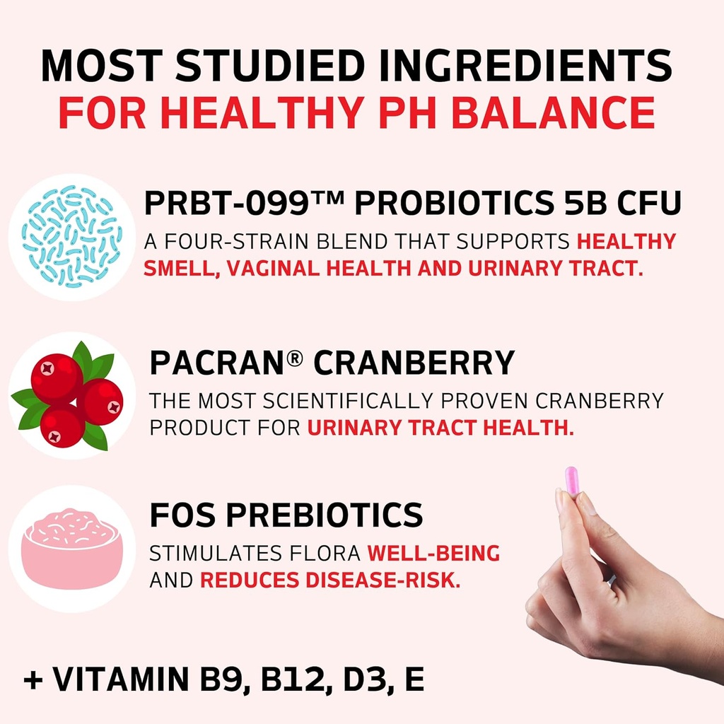Purely Pink Prebiotic & Probiotics for Women Multivitamin, Vaginal Health Cranberry Supplement Vitamins, Supports pH Balance, Feminine Care, Urinary Tract Health, Healthy Flora and Odor, 30 Servings 4