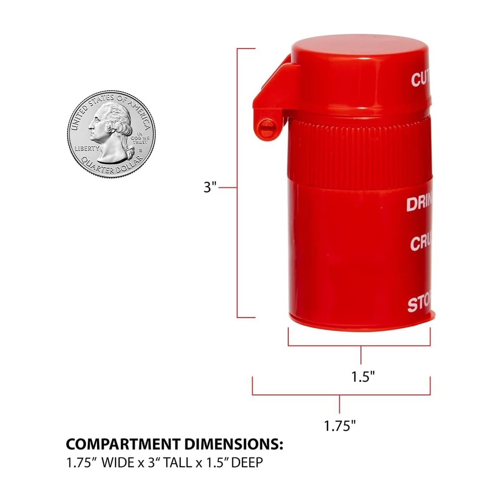 EZY DOSE 3 Compartment Pill Crusher, Cutter and Grinder, Daily Usage, Safely Cut Pills, Vitamins, Tablets, Accurate and Easy Cutting, Stainless Steel Blade, Removable Drinking Cup, Red, BPA Free 3