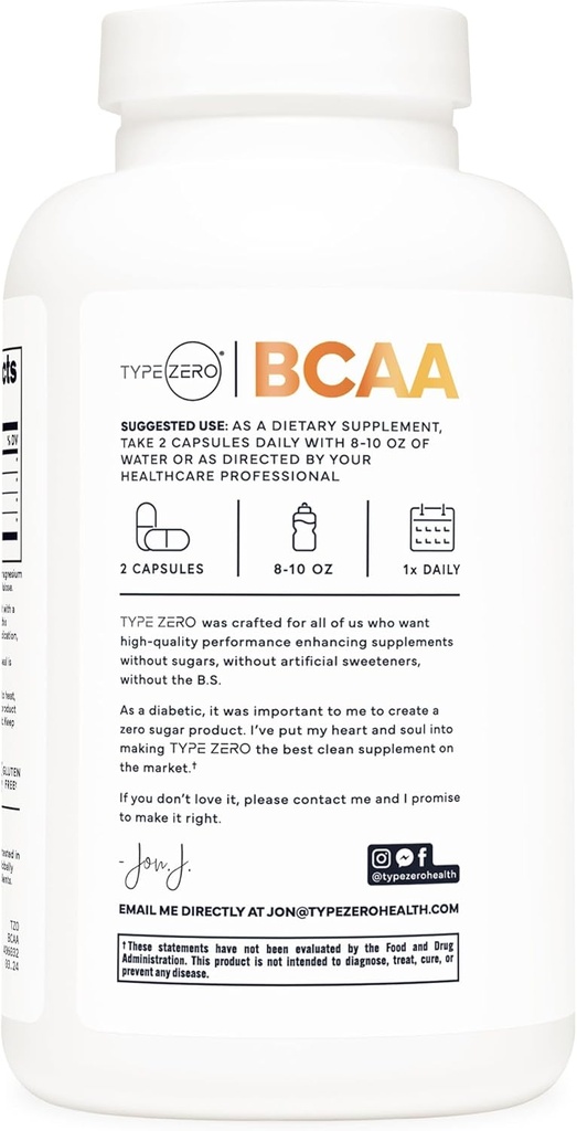 Type Zero BCAA 1000mg (180 Capsules, 90 Servings), Branched Chain Amino Acids (500mg of L-Leucine, 1000mg of L-Isoleucine and L-Valine) 5
