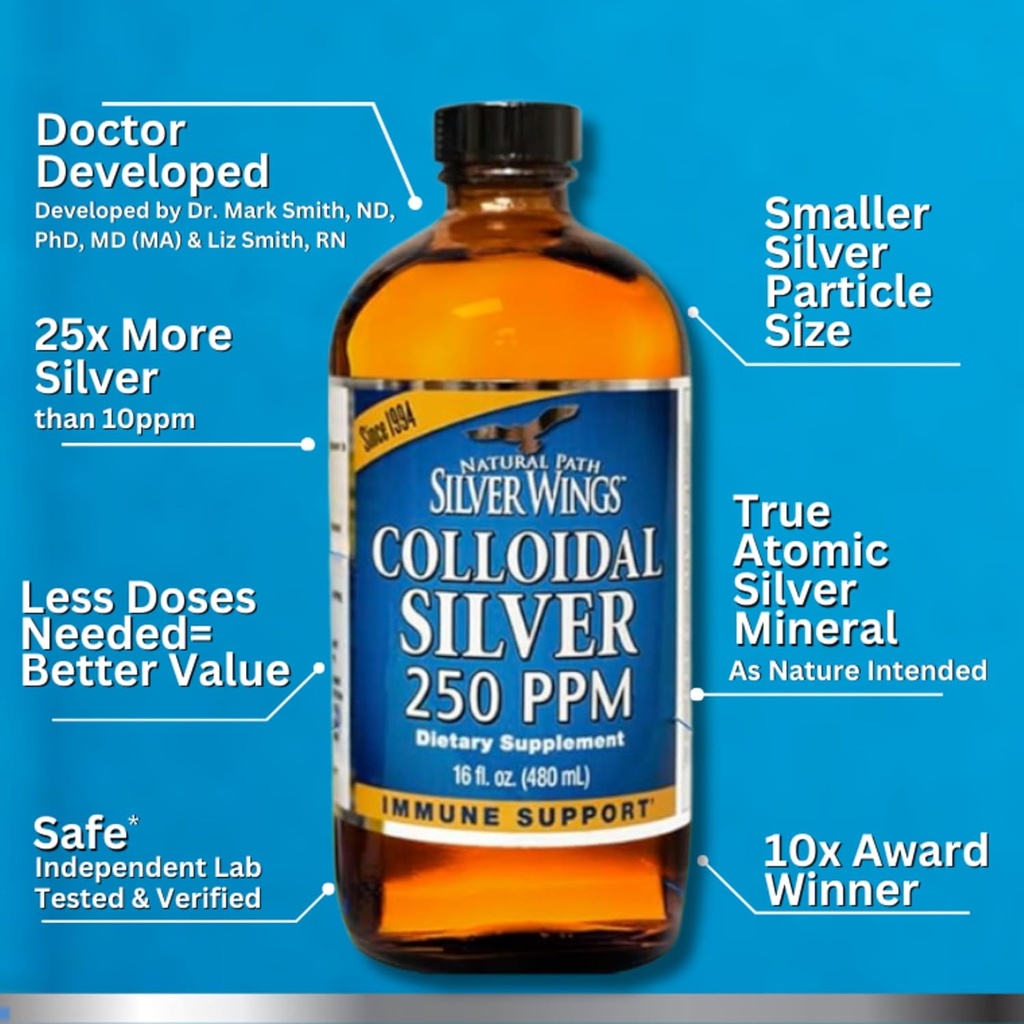 Natural Path Silver Wings Colloidal Silver Liquid - Enhanced Immune Support Supplement - 250ppm (1250mcg) - 2oz Dropper 6