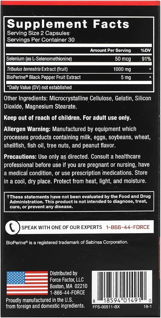 Force Factor Tribulus Terrestris for Men, Testosterone Booster and Male Vitality Supplement, Tribulus Extract and Natural Ingredients for Superior Absorption, Fundamental Series, 1000mg, 60 Capsules 3
