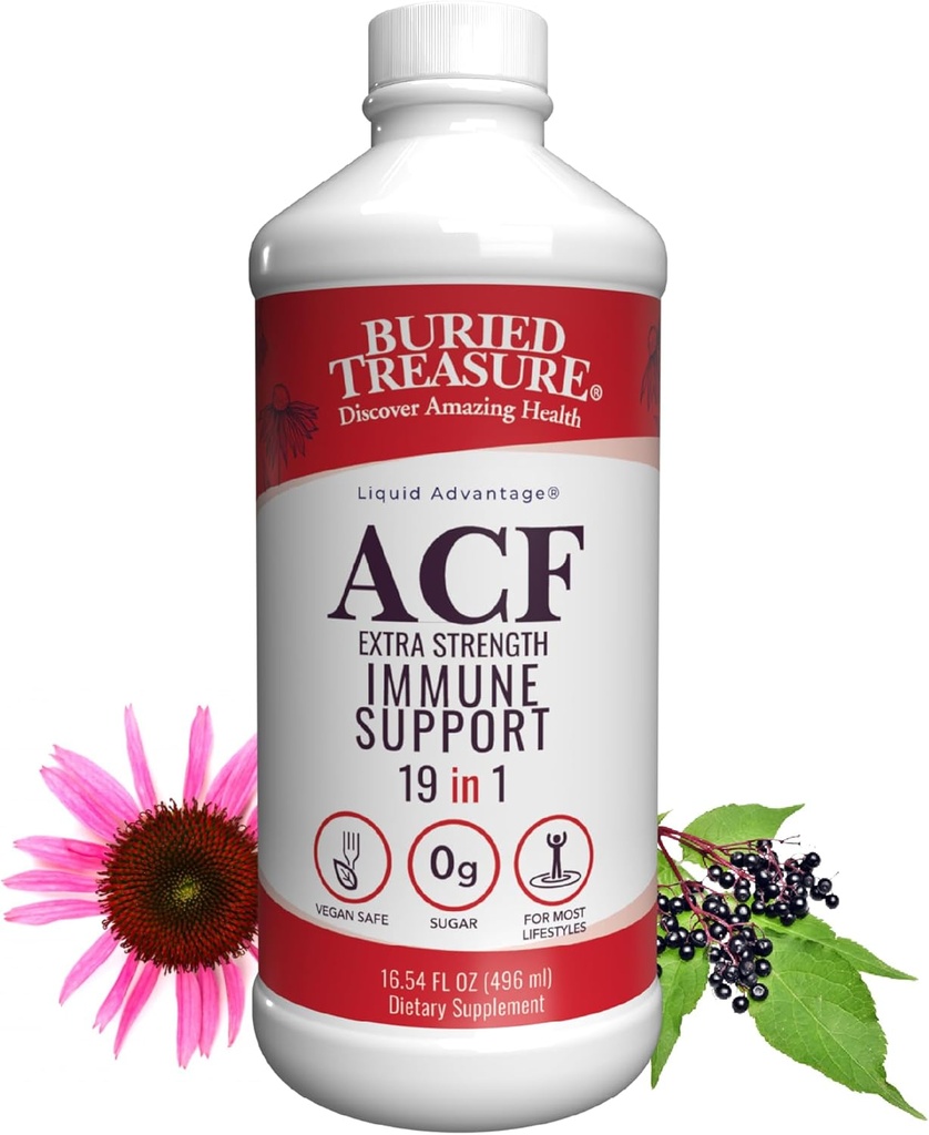 Buried Treasure ACF Extra Strength Immune Support - 16 oz, 16 Servings, Liquid Dietary Immunity Boost w/ Elderberry, Vitamin C & Zinc, Herbal Formula 2