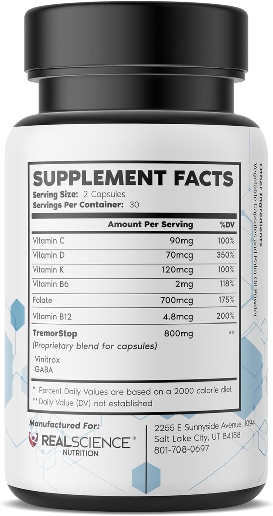 Real Science Tremor Miracle Capsules – Tremor Relief Supplement and Hand Tremor Aids for Adults – with TremorStop Blend, GABA, and Vitamins for Neurotransmission Support – Made in USA, 60 Caps 3