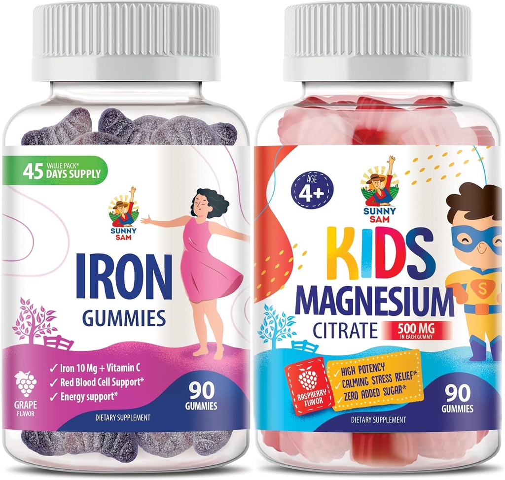 Magnesium Gummies for Kids 500mg & Iron Gummies for Adults - Iron Vitamins with Vitamin C 2