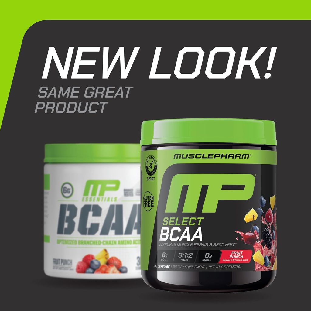 MusclePharm Essentials BCAA Powder, Pre & Post Workout Recovery Drink, Supports Muscle Recovery & Energy, Essential Amino Acids, 30 Serv, Fruit Punch 3