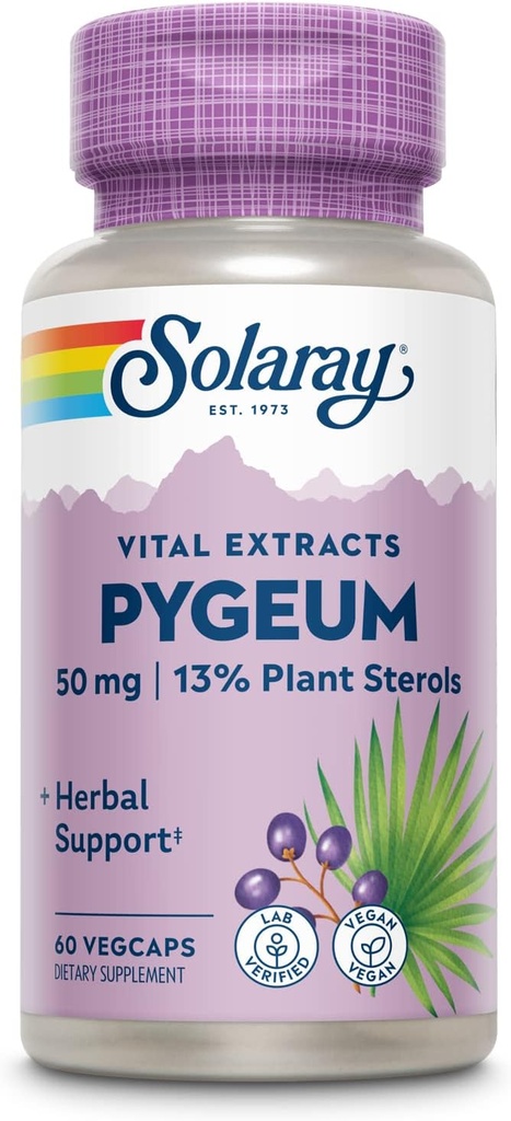 SOLARAY Pygeum Bark Extract 50mg - Pygeum Supplement for Prostate Health Support - Guaranteed to Contain 6.5mg Plant Sterols Like Beta Sitosterol, Non-GMO, Vegan, 60-Day Guarantee, 60 Serv, 60 VegCaps 2