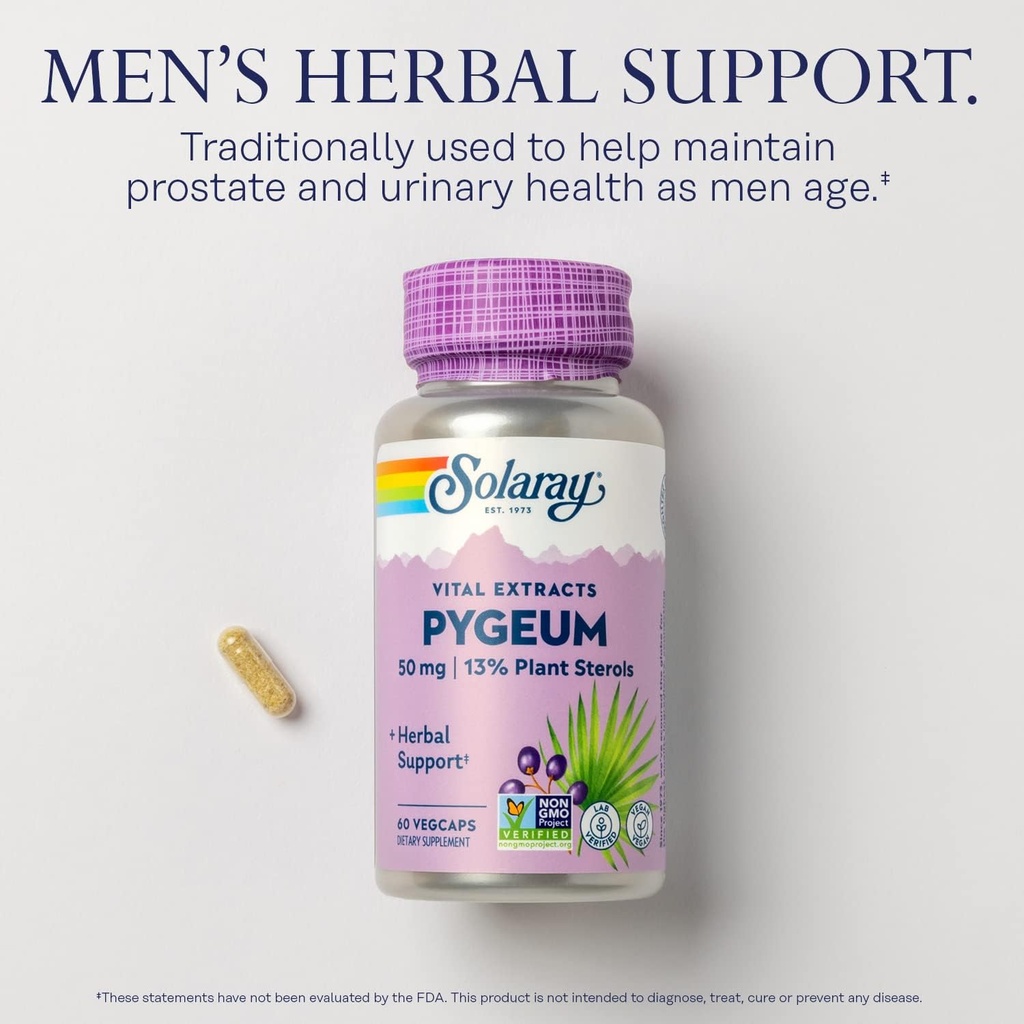 SOLARAY Pygeum Bark Extract 50mg - Pygeum Supplement for Prostate Health Support - Guaranteed to Contain 6.5mg Plant Sterols Like Beta Sitosterol, Non-GMO, Vegan, 60-Day Guarantee, 60 Serv, 60 VegCaps 4