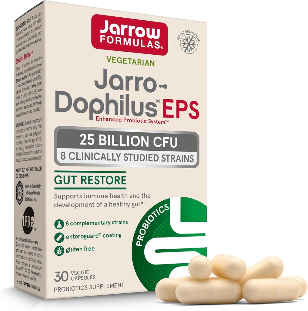 Jarrow Formulas Jarro-Dophilus EPS Gut Restore Probiotics 25 Billion CFU with 8 Clinically-Studied Strains, Dietary Supplement for Intestinal and Immune Support, 30 Veggie Capsules, 30 Day Supply 2