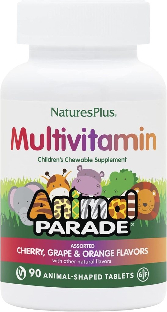 Natures Plus Animal Parade Children's Chewable Multivitamin - 90 Animal-Shaped Tablets - Natural Assorted Flavors - Vegetarian, Gluten Free - 45 Servings 2