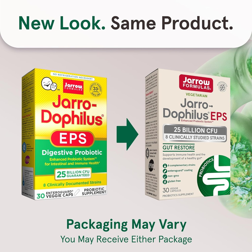 Jarrow Formulas Jarro-Dophilus EPS Gut Restore Probiotics 25 Billion CFU with 8 Clinically-Studied Strains, Dietary Supplement for Intestinal and Immune Support, 30 Veggie Capsules, 30 Day Supply 3