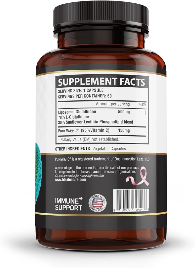 B'LEAF NATURE Pure Fusion of Liposomal Glutathione & Vitamin C Capsules - Better Absorption, Age-Defying Antioxidant for Immune Boost & Radiant Skin Health - Natural & Organic - 60 Count 3