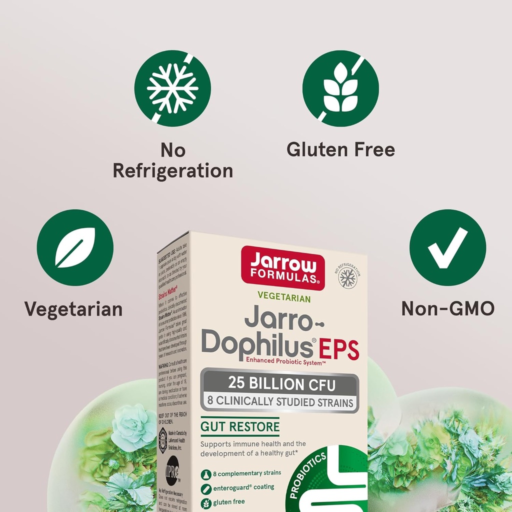 Jarrow Formulas Jarro-Dophilus EPS Gut Restore Probiotics 25 Billion CFU with 8 Clinically-Studied Strains, Dietary Supplement for Intestinal and Immune Support, 30 Veggie Capsules, 30 Day Supply 6