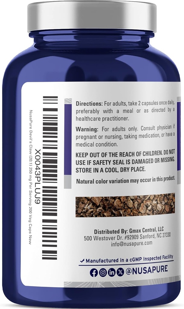 NusaPure Devil's Claw 20:1 Extract, 250 mg Equivalent to 5000mg, 200 Veggie Capsules, Concentrated Root Extract, Devils Claw Herbal Supplement, Non-GMO, Vegan Supplement 4