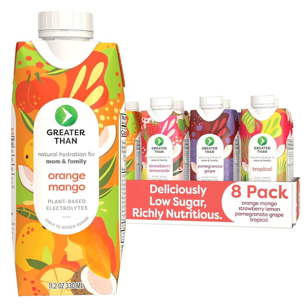 Greater Than Nutrient Hydration Beverage, Electrolyte Drink for Gut Health & Energy with Coconut Water, Vitamins, Gluten Free, Plant Based, Low Sugar, 8 Flavor Variety Pack 2