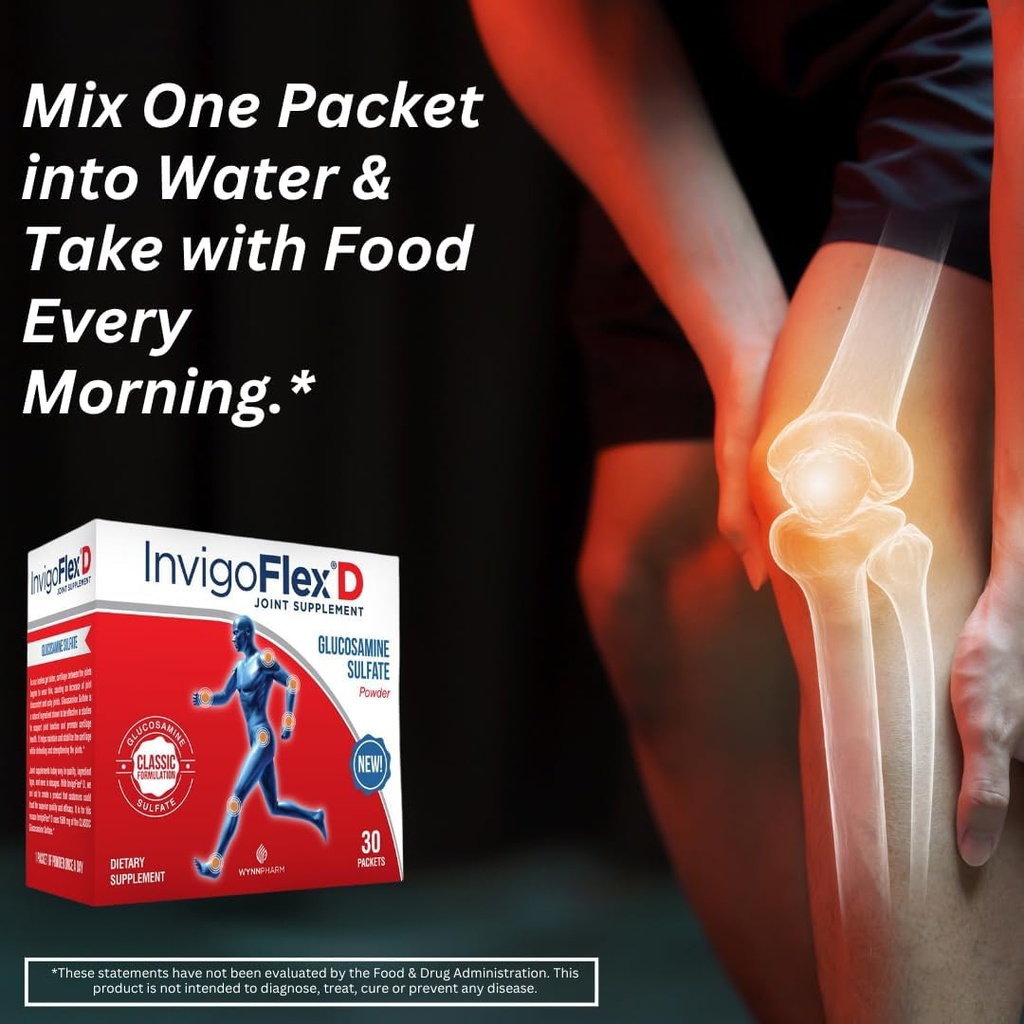 INVIGOFLEX® D - 1500mg of Glucosamine Sulfate Powder (Classic Formulation) - Premium Joint Supplement for Knees, Hands, Back, and Hip Support Packets | 30 Packets 4