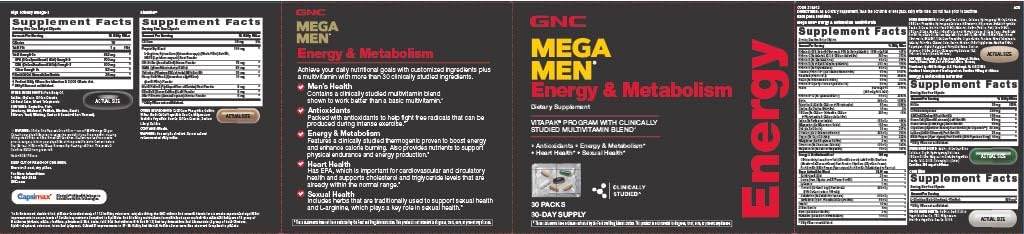 GNC Mega Men Energy and Metabolism Vitapak Program, Convenient, Complete Nutrition, 5 Products in 1 Packet, Calorie Burn, Thermogenic, 300mg Caffeine, 30 Daily Packs 3