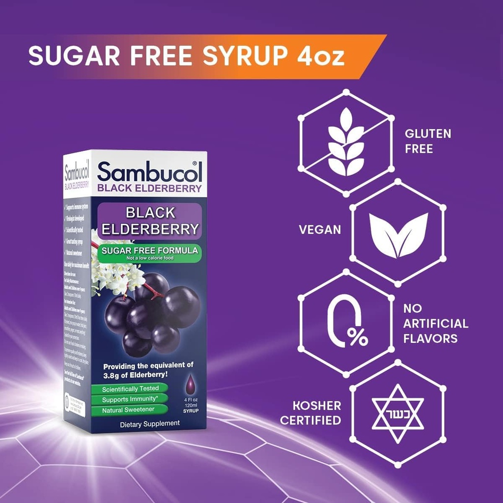 Sambucol Sugar-Free Black Elderberry Syrup - Sambucus Elderberry Syrup for Adults Immune Support, Elderberry Liquid, Elderberry Extract - 4 Fl Oz 4