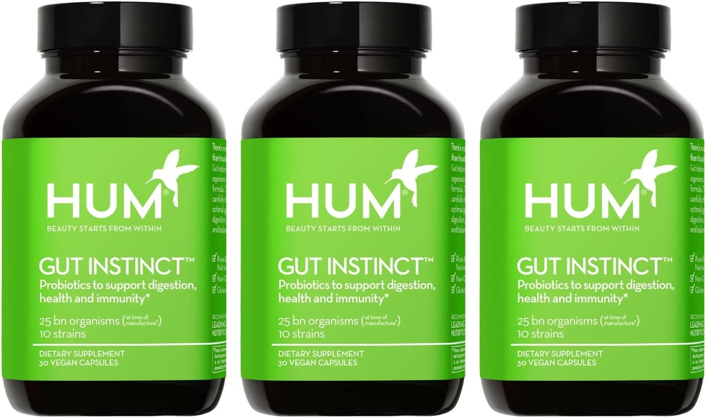 HUM Gut Instinct Daily Probiotics for Women and Men, Digestive Health, Lactobacillus, Bifidobacterium Strains for Immune Support, Probiotic Supplement for Healthy Gut Diversity, 90 Capsules 2