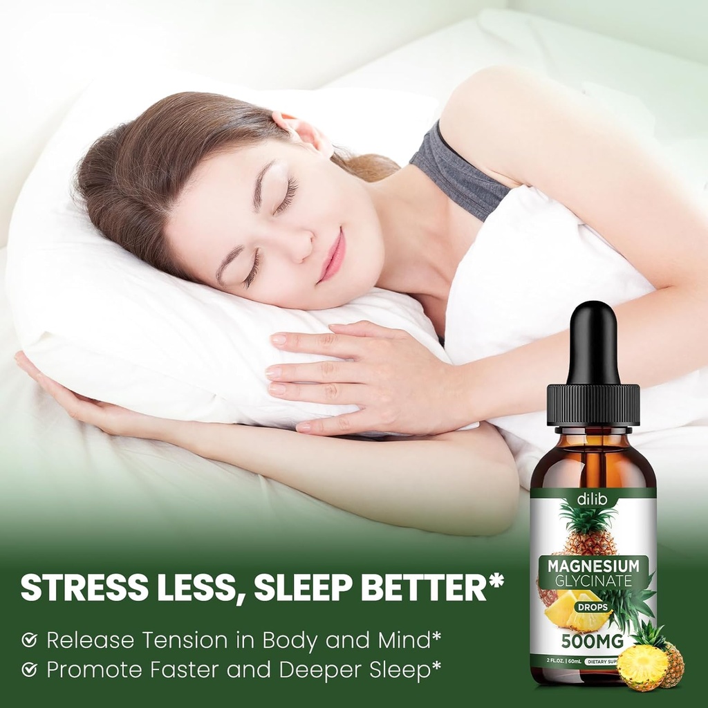 Magnesium Glycinate Supplement, Liquid Magnesium Glycinate Liquid Drops 500mg-Support Stress Relief, Relaxation, Mood, Sleep, Bone & Muscle-2 Fl Oz, Vegan, Pineapple Flavor 5