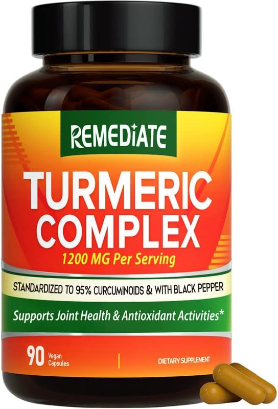 Turmeric Curcumin, 1200 mg Turmeric Root Extract & Powder, Standardized to 95% Curcuminoids, High Potency Joint Health Support, Enhanced Absorption with Black Pepper, 90 Vegan Caps 2