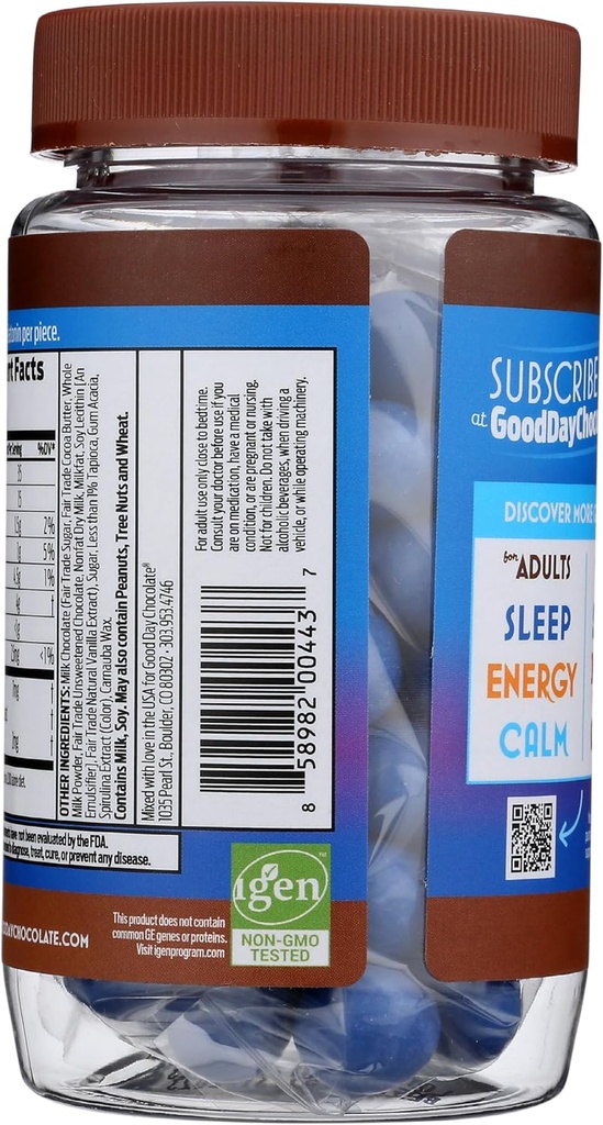 Good Day Chocolate Melatonin for Adults [ 80 Count ] - Fair Trade Non-GMO Chocolate with Chamomile and Melatonin 1 mg - Adult Melatonin, Adult Natural Sleep Aid Supplement 3