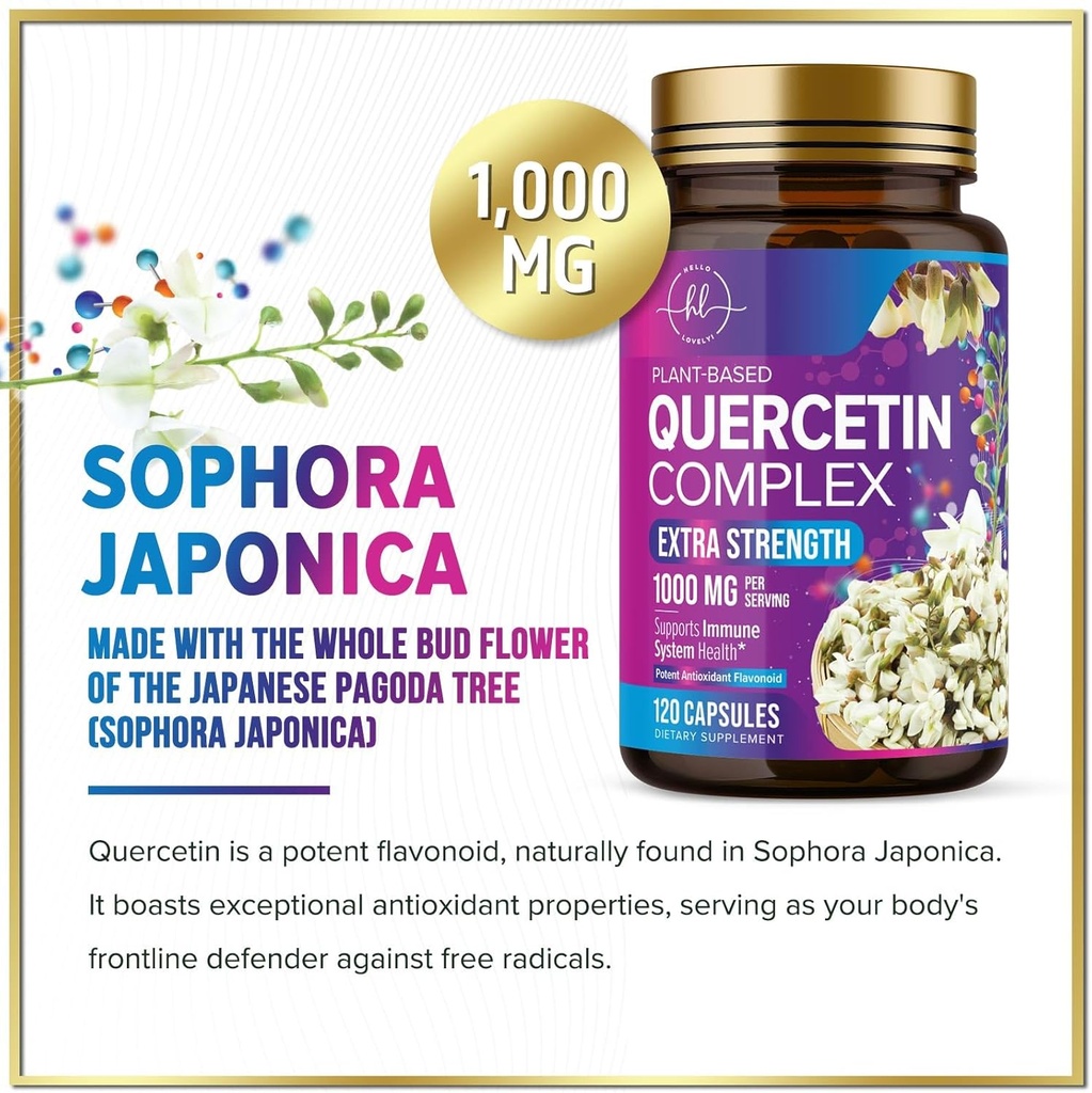 Quercetin Supplement 1000mg - Natural, Plant-Based Support for Immune, Cellular, Respiratory & Seasonal Changes - Extra Strength Quercetin Dihydrate from Sophora Japonica - 120 Veggie Capsules 4