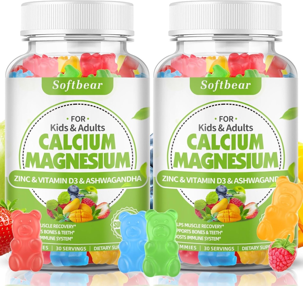softbear Calcium Magnesium Zinc Gummies for Adult & Kids, Suagr-Free Calcium Magnesium Zinc Vitamin D3 Supplement for Bone Strength & Immune Health, Mixed Fruit Flavor 120 Count 2