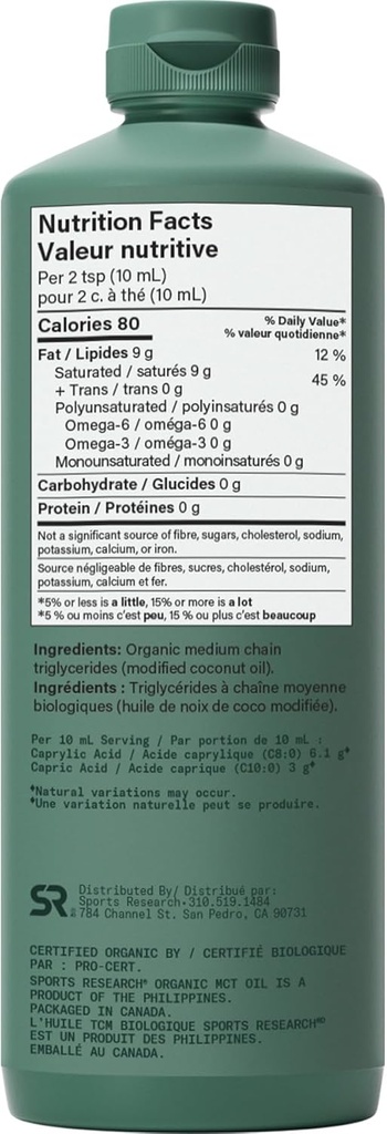 Sports Research Organic MCT Oil - Keto & Vegan MCTs C8, C10 from Coconuts - Fatty Acid Brain & Body Fuel, Non-GMO & Gluten Free - Flavorless Oil, Perfect in Coffee, Tea & Protein Shakes - 32 oz 3