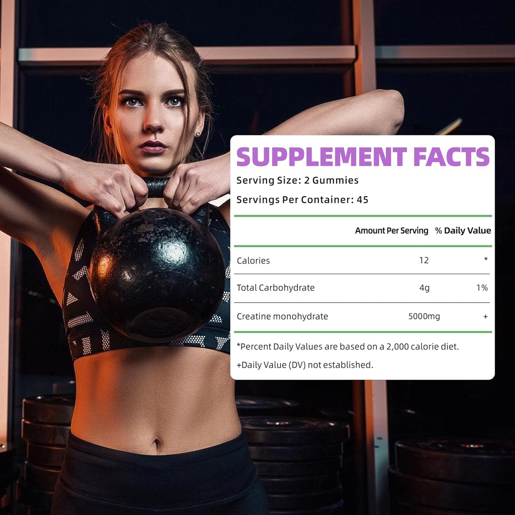 novomins Creatine Monohydrate Gummies for Men & Women, Chewables Creatine Monohydrate for Muscle Strength, Muscle Builder, Energy Boost, Pre-Workout Supplement(180 Count)-Blueberry Flavor. 2 Pack 3