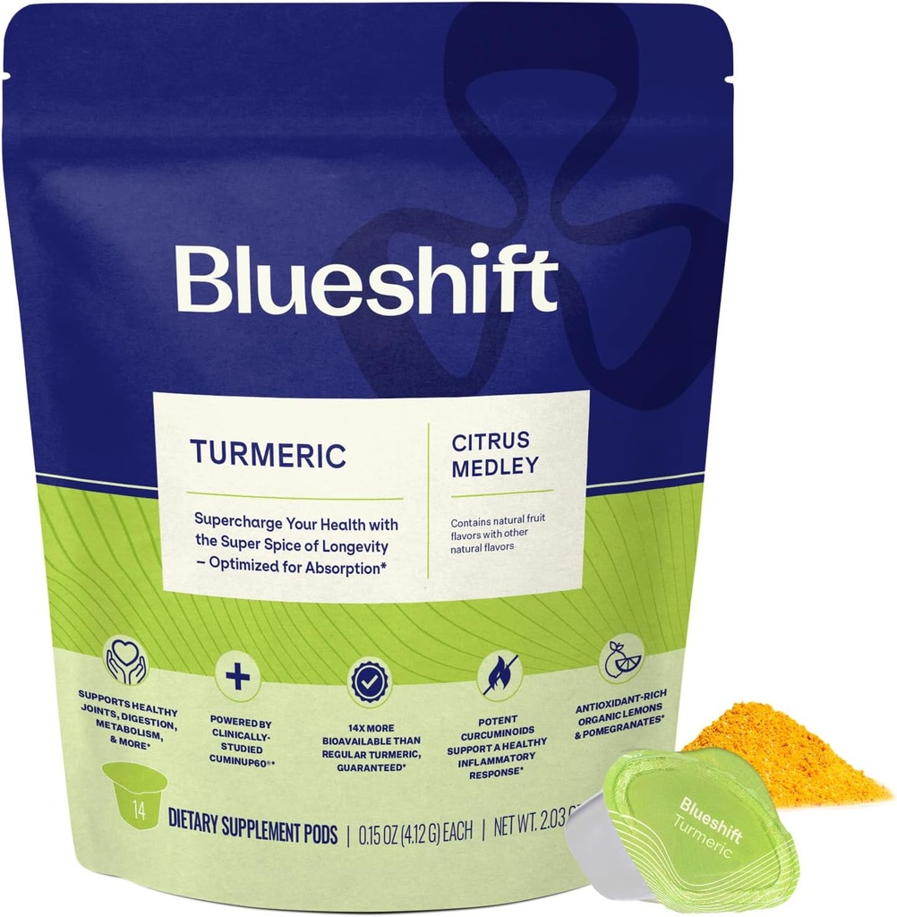 Blueshift Immune Ultra & Turmeric Citrus Medley Bundle - Immune Support Powder, Turmeric Powder Pods for Water, Vitamin C & Curcumin Supplements- Immune Ultra (14 Pack) & Turmeric Citrus (14 Pack) 4