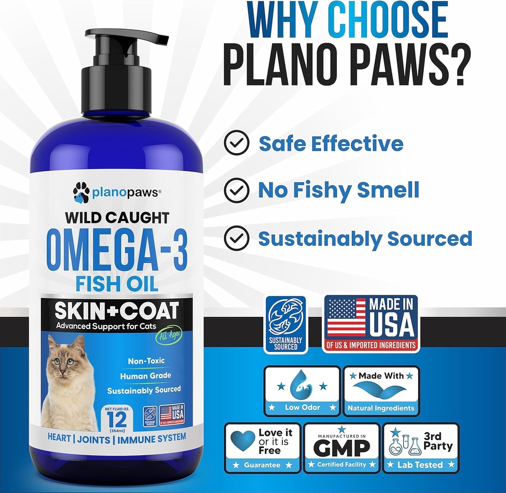 Omega 3 Fish Oil for Cats - Better Than Salmon Oil - Kitten & Cat Vitamins and Supplements - Cat Dandruff Treatment - Liquid Fish Oil for Pets - Shedding Support - Cat Health Supplies for All Ages 4