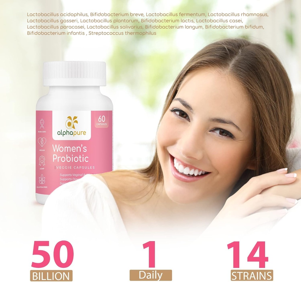 Women's Probiotics 60 Veggie Capsules with Prebiotics - 50 Billion CFUs, 14 Strains for Digestive Health - Cranberry and D-Mannose for Urinary Tract Health - Once Daily 4