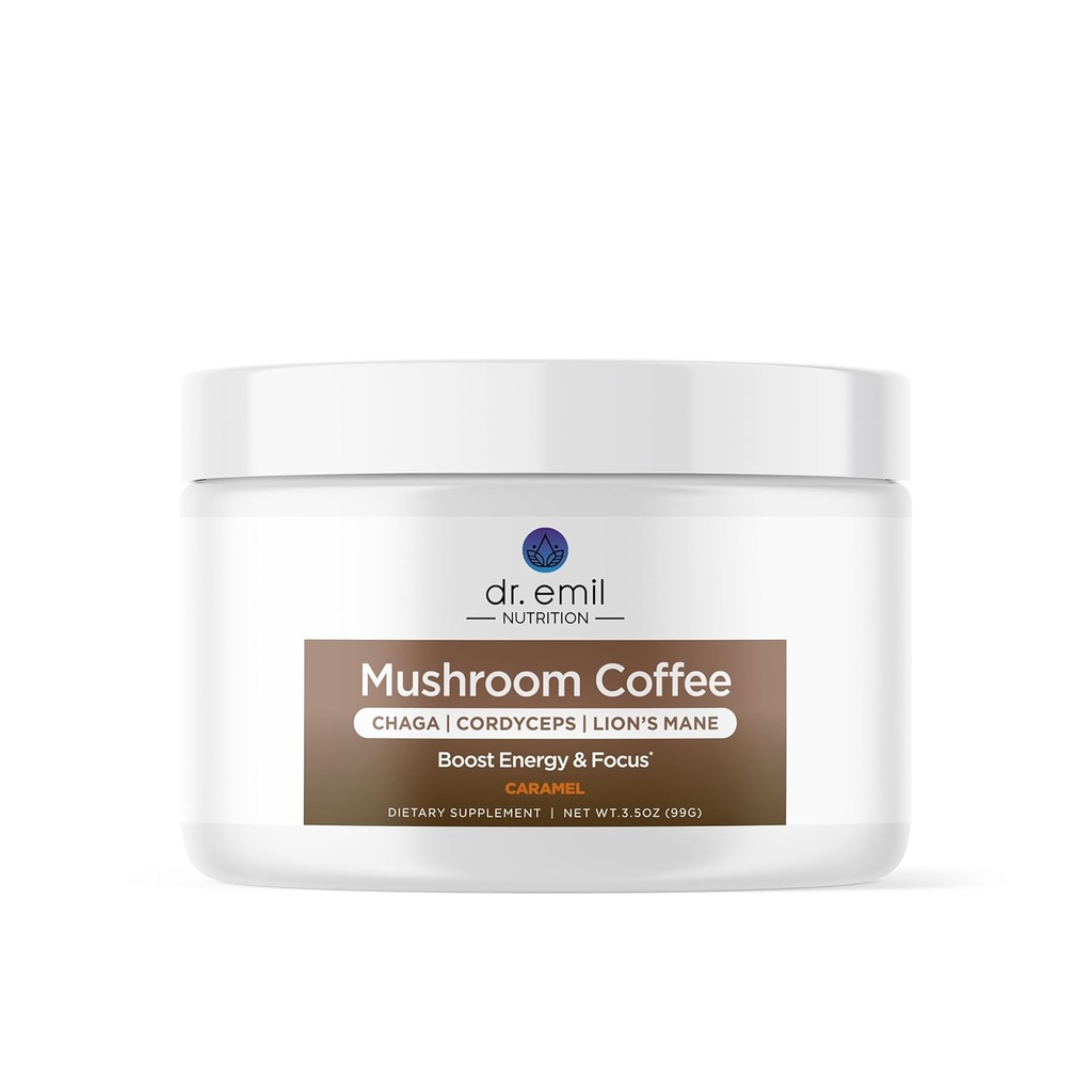 Dr. Emil Mushroom Coffee for Focus & Energy - Instant Coffee with Lions Mane, Chaga & Cordyceps - Delicious Caramel Flavor & Potent Mushroom Powder Blend 2